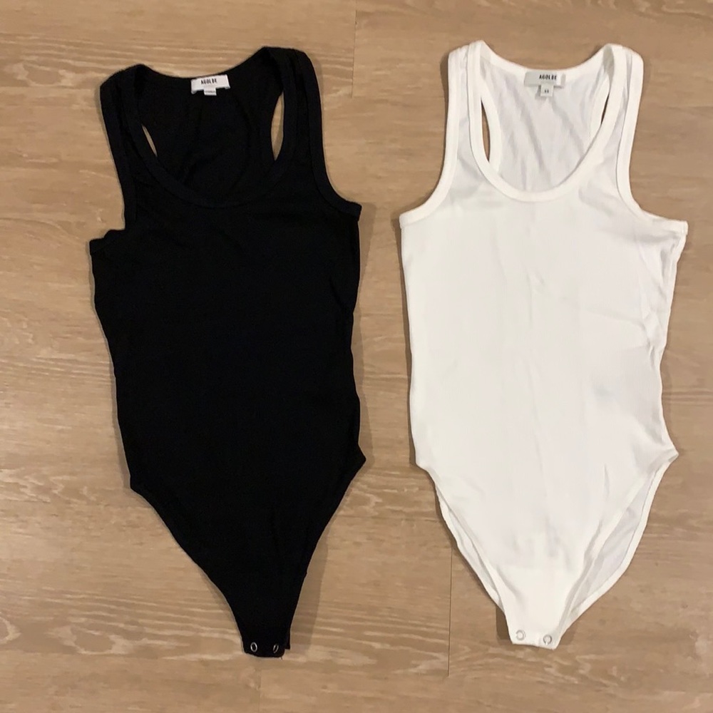 Agolde Rib Tank Bodysuits in White and Black